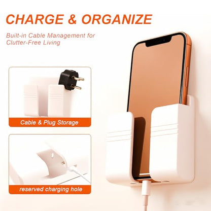 4 Pack Wall Mount Adhesive Storage Holder, No Drill Self Adhesive Wall Organizer, 3.54" x 2.87" Plastic Wall Mount Phone Remote Control Holder for Home, Office, Bathroom,Motorhome