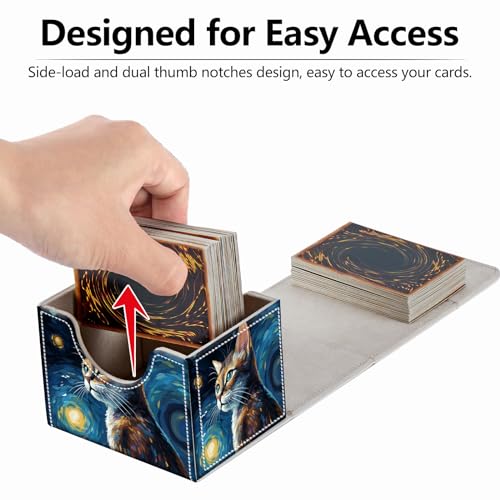 Strong Magnet Card Case Deck Box Mtg Card Box Playing Card Box Tcg Up to 200 Cards Creative Pattern Trading Card Storage Box for Collectible Card Games for MTG Cards, Cute Cat With Starry Night - color: Cute Cat With Starry Night