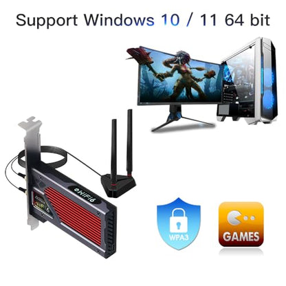 FENVi AX210 WiFi 6E PCIe WiFi Card, Tri-Band 5400Mbps, Bluetooth 5.3, with RGB Lightning for Gaming, Compatible with Windows 11/10