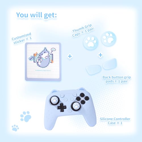 GeekShare Cat Paw Silicone Controller Skin Grips Set Compatible with Switch 2 Pro-Anti-Slip Silicone Protective Cover Case Joystick Caps for Switch 2 Pro Wireless Controller (Blue) - color: Blue