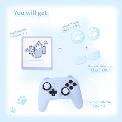 GeekShare Cat Paw Silicone Controller Skin Grips Set Compatible with Switch 2 Pro-Anti-Slip Silicone Protective Cover Case Joystick Caps for Switch 2 Pro Wireless Controller (Blue) - color: Blue