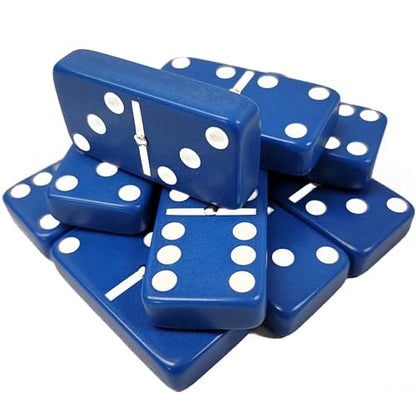 Marion Domino Double Six Blue Jumbo Tournament Professional Size with Spinners in Dovetail Sheesham Wood Box. - color: Blue