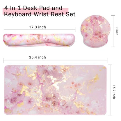 4-in-1 Gaming Mouse Pad Wrist Support Set，Desk Pad + Mouse Pad with Wrist Rest + Keyboard Wrist Rest + Coaster, Ergonomic Design for Home Office Study Game - Pink - color: 4 Pcs Pink