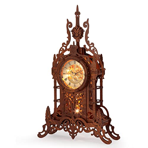 FUNPOLA LED 3D Wood Puzzle Clock Tower, 3D Puzzle Building Model, 3D Home Décor Puzzle DIY 3D Clock Kit for Adults (LED-WTC02) - color: Ledtc-04