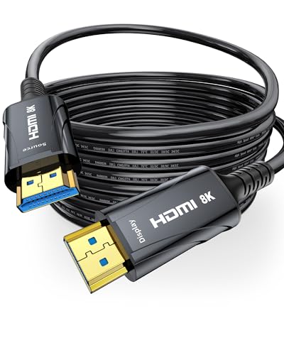 Cratree Fiber Optic HDMI Cable 65FT/20M Long - 8K 48Gbps High Speed HDMI Cord/8K 60Hz/4K 120Hz,HDCP 2.2&2.3,HDR10 - Compatible with HDTV/Monitor/Projector - size: 65 FT (Fiber Optic)
