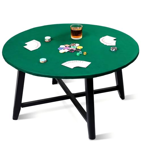 Newwiee Green 36 Inch Felt Card Game Tablecover Round 36in to 48in Tablecloth Poker Table Cover Round Elastic Table Mat for Playing Cards Mahjong - color: Green
