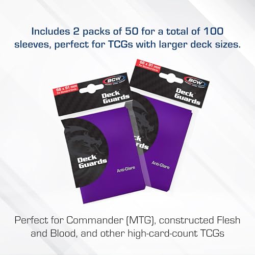 BCW Deck Guard - Double Matte Purple Card Sleeves | Acid-Free, Archival-Safe, No PVC | Anti-Glare Matte Finish | Fits Standard 2½" x 3½" Game Cards | Durable Deck Protector Sleeves | 100 Ct