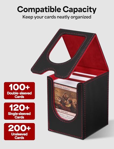 MTG Commander Deck Box, MTG Card Box with See-Through Window, Magnetic Closure Holds 100+ Double-Sleeved Cards TCG Cards(Black&Red) - color: Black&Red