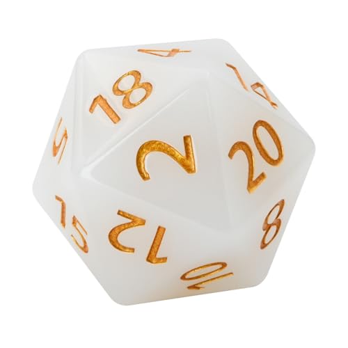 Giant 55mm D20 Resin Polyhedral Dice for RPG & Tabletop Gaming | Precision-carved gold numerals, 6&9 marked, velvet pouch for TTRPG,weddings, birthday party(Translucent White) - color: Translucent White