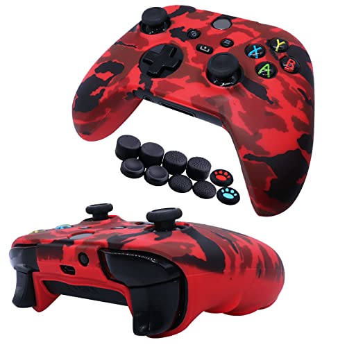 [2 Pack] Jusy Compatible with Xbox Series X/S Controller Soft Silicone Cover Skin, Sweat-Proof Dust-Proof Anti-Slip Case Cover Protective Accessories Set, with 10 Thumb Grips (Red+Blue) - color: Red+Blue
