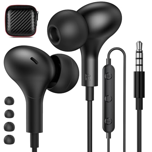 APETOO Wired Earbuds in-Ear Headphones 3.5mm Jack for Laptop/School Black | Noise Isolation Small Earphones, Corded Plug-in Ear Buds Mic Volume Control for iPhone/Samsung/Android/PC/Gaming Console/Kids - color: Black