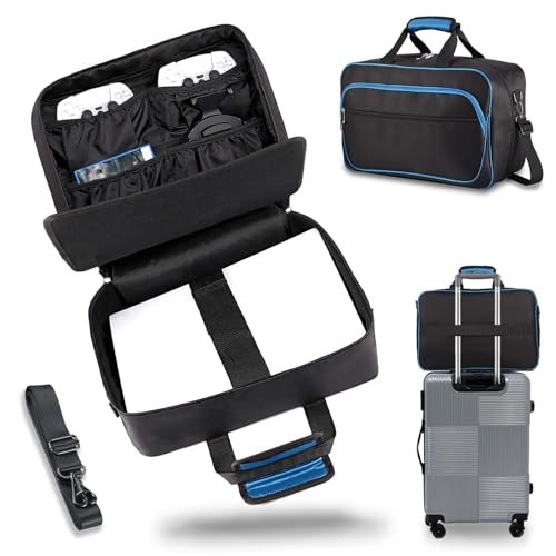 jamini Carrying Case for PS5, PS5 Pro, Travel Case Suitable for Playstation 5 Discs Digital Edition, Large Capacity Storage Bag for Console, Headset, Controllers, Game Accessories - color: Black Blue