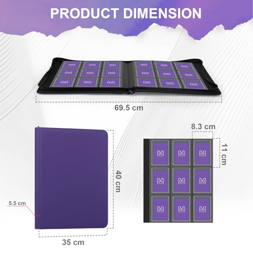 Toploader Binder, 9-Pocket 288 Cards Holder for 3"x4" Rigid Card Sleeves | Top Loader Binder with Sleeves Trading Card Binder for TCG,Sport Cards, PU Leather Cover, Side Loading (9 Purple) - color: 9Purple6