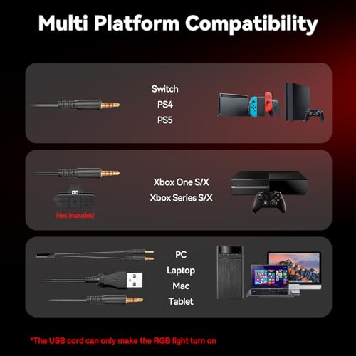 IMYB A36 Gaming Headset with Mic Stereo Headphones for Pc, PS5, Xbox | RGB Wired Over-Ear Noise Cancelling for Xbox Series X/S, PS4, Nintendo Switch, Computer, Laptop, Mac - color: Red