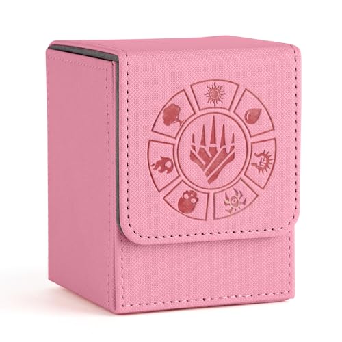 Arkeiliy Card Deck Box, 110+ Storage MTG Deck Box with 50 Pcs Card Sleeve, Collectible Trading Card Cases for Magic Commander and More (Pink) - color: Pink
