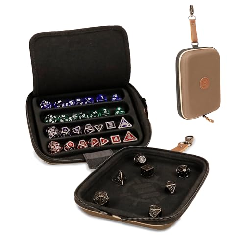 ENHANCE Designer Edition Dice Tray - Stylish Dice Case and Dice Holder for 28+ Dice with EVA Shell Protection - Dice Rolling Tray with Removable Dice Holder for DnD, Other RPG Games (Tan) - color: Tan