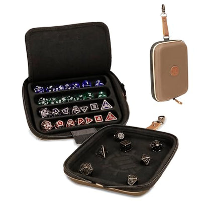 ENHANCE Designer Edition Dice Tray - Stylish Dice Case and Dice Holder for 28+ Dice with EVA Shell Protection - Dice Rolling Tray with Removable Dice Holder for DnD, Other RPG Games (Tan) - color: Tan