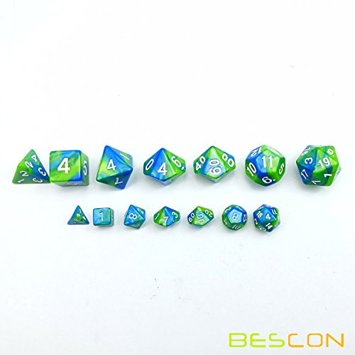 Bescon Mini Gemini Two Tone Polyhedral RPG Dice Set 10MM, Small Mini RPG Role Playing Game Dice Set D4-D20 in Tube, Aquamarine - color: Aquamarine