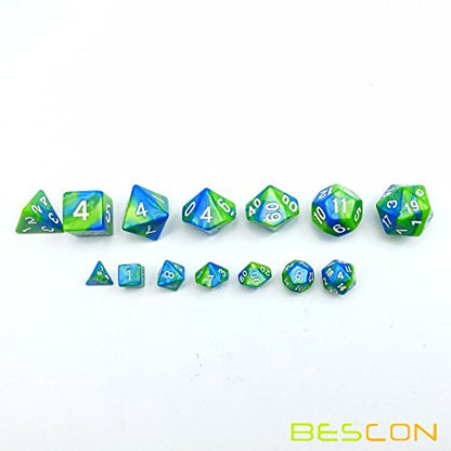 Bescon Mini Gemini Two Tone Polyhedral RPG Dice Set 10MM, Small Mini RPG Role Playing Game Dice Set D4-D20 in Tube, Aquamarine - color: Aquamarine