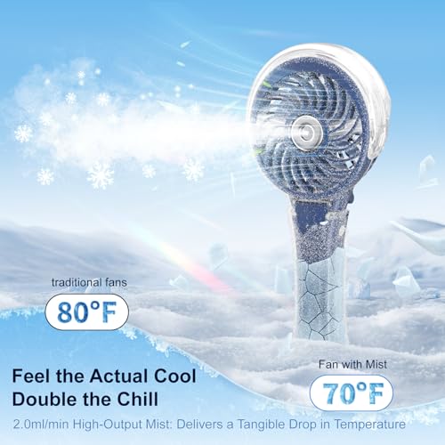 HandFan Upgraded Portable Handheld Misting Fan, Rechargeable Personal Mister Fan, Spray Water Mist Fans, Mini Cooling Hand Fans for Summer Beach Travel Concerts, Gifts for Women(Royal Blue) - color: Royal Blue, style: HF318C