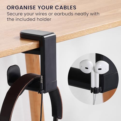 kwmobile Overear Headphone Holder Compatible with Headset/Overear Headphone Headset Hanger - Under Desk Earphone Hook Mount - Overearphone Desk Storage - Black