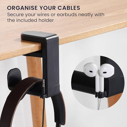 kwmobile Overear Headphone Holder Compatible with Headset/Overear Headphone Headset Hanger - Under Desk Earphone Hook Mount - Overearphone Desk Storage - Black