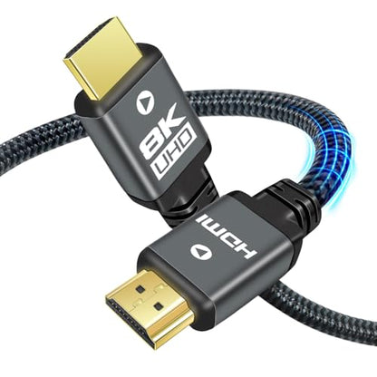 10K 8K HDMI Cable 2.1 2FT, 48Gbps Ultra High Speed HDMI Braided Cord, Real 10K 8K@60Hz 4K@120Hz 144Hz, HDCP 2.2&2.3, HDR10, 3D, eARC, ARC Compatible with Monitor/TV/Blu-ray/PS5 (2 Feet) - size: 2 feet