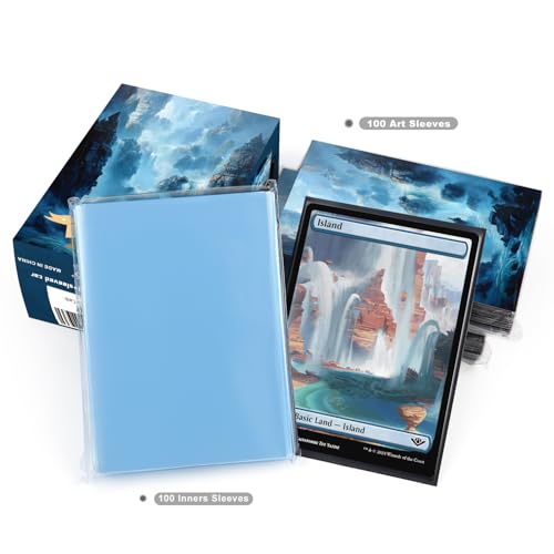 Katomula 100 Card Sleeves for MTG with 100 Inner Sleeve, Textured Back Art Sleeves, Fit Standard Size Cards - Island - color: Island