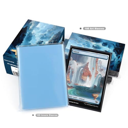 Katomula 100 Card Sleeves for MTG with 100 Inner Sleeve, Textured Back Art Sleeves, Fit Standard Size Cards - Island - color: Island