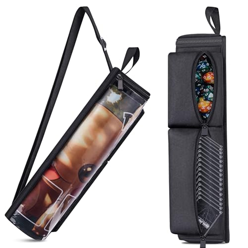 Playmat Tube Fits 14'' or 15'' 1 pcs Playmats, Playmat Case Compatible with TCG/MTG Playmats, Playmat Storage Bag Equipped with SeeThrough Window, 2 Zipper Pockets and Adjustable Shoulder Strap