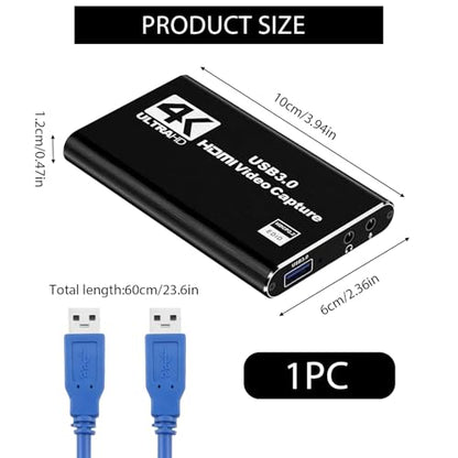 4K HDMI Video Capture Card for Streaming, 1080P 60FPS USB 3.0 Game Capture Device with Audio, Zero-Lag Capturadora De Video for Nintendo Switch PS5 Xbox PC OBS Live Recording