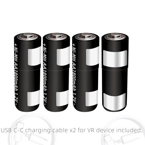 1800mAh Rechargeable Batteries for Oculus Quest 2 Controller Battery Oculus Quest 3 Controller Batteries Oculus Battery Pack VR Controller Battery Pack for Charging Dock and Type C Cable (4)