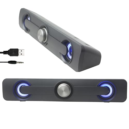 GamesterGear Desktop Compact USB Powered Wired Multimedia Mini Stereo Sound Bar 3.5mm Audio Jack Blue LED 2.5 Watts Speaker - style: SOUNDBAR