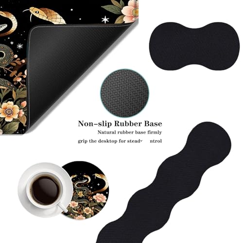 Mouse Pad,Large Desk Mat Set, 4in1 XL Mousepad + Keyboard Wrist Rest+Mouse Wrist Rest+Coaster with Ergonomic Desk Pad for Home Office Table Computer Cover -Aesthetic Snake Floral - color: Aesthetic Snake Floral