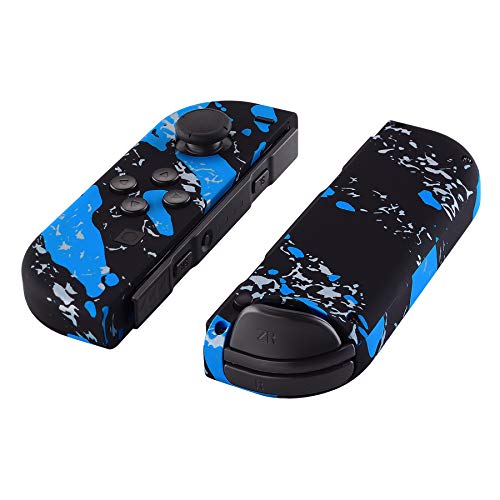 eXtremeRate DIY Replacement Shell Buttons for Nintendo Switch & Switch OLED, Blue Coating Splash Soft Touch Housing with Full Set Button for Joycon Handheld Controller - Console Shell NOT Included - color: Blue Coating Splash