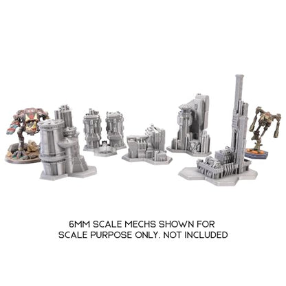 Tabletop Terrain 6mm Sci-Fi Cityscape Bundle 1 Hex for Miniatures Games Such as Epic Battletech Adeptus Titanicus (Bundle 1 with Hexes) - size: Bundle 1 with Hexes