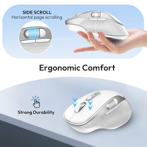 Rechargeable Wireless Mouse with Side Scroll Bluetooth Mouse -White | Bluetooth Computer Mouse for Laptop Multi Device Programmable Mouse, Smart Flying Scrolling for PC, Desktop,Tablet - color: White