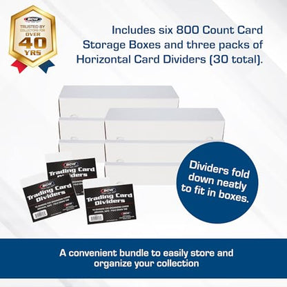 BCW 800ct Trading Card Storage Box & Horizontal Card Dividers – 6 Boxes & 30 Dividers | Sports Card, TCG & CCG Organizer | Trading Card Storage Solution - style: 6 Boxes + 30 Dividers