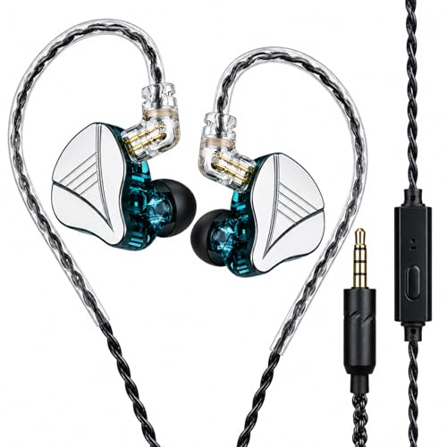 In Ear Monitor Headphones Dual Magnetic Dynamic Driver IEM with Mic, Blue | Hybrid Banlance Armature with Dynamic in Ear Headphones IEM Earphones Gaming Earbuds - color: YJS-819-Blue