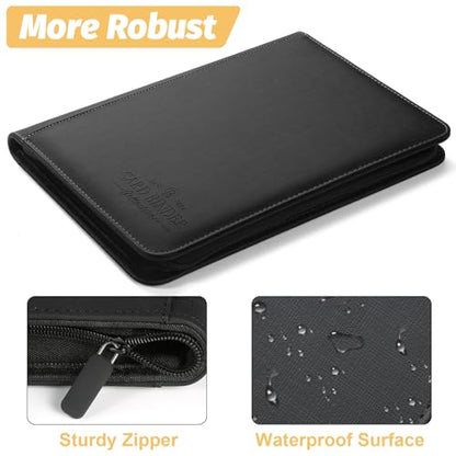 9 Pocket Card Binder, Premium Zip Trading Card Binder, 540 Double Sided Pocket PU Collection Binder, Collector Album, Card Folder for MTG, TCG, Sports Cards - color: Groove black