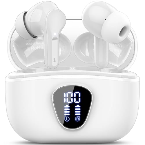 Wireless Earbuds, Bluetooth 5.4 Headphones HiFi Stereo, Bluetooth Earbuds with ENC Noise Cancelling Mic, IP7 Waterproof in Ear Earphones, 48H, LED Display Ear buds for Pad Workout Sports, White Purple - color: White