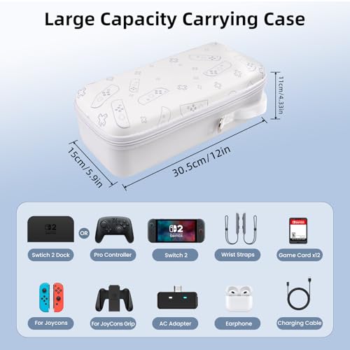 FIWWAT Carrying Case for Nintendo Switch 2 2025, 12 Game Card Slots, Large Capacity Hard Travel Protective Case for Switch 2 Console Accessories Pro Controller, Dock, White - color: White