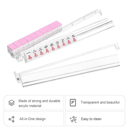 Mahjong Racks with Pushers 4PCS Set Majiang Tile Holder Acrylic Mahjong Racks Accessories and Gifts - color: Clear