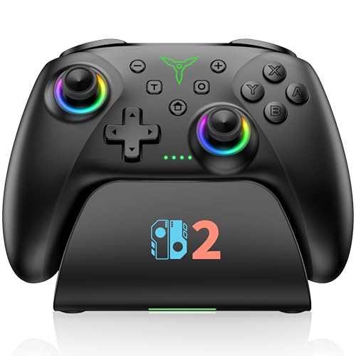 Switch 2 Controller Compatible with Nintendo Switch 2/Switch/OLED/Lite - Hall Effect Joystick & Trigger - 7 Color RGB Wireless Pro Controller with Charging Dock, Macros, Turbo, KeyLinker App - Black - color: Black with Charging Station