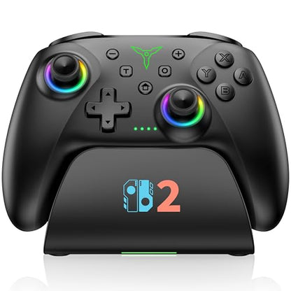 Switch 2 Controller Compatible with Nintendo Switch 2/Switch/OLED/Lite - Hall Effect Joystick & Trigger - 7 Color RGB Wireless Pro Controller with Charging Dock, Macros, Turbo, KeyLinker App - Black - color: Black with Charging Station