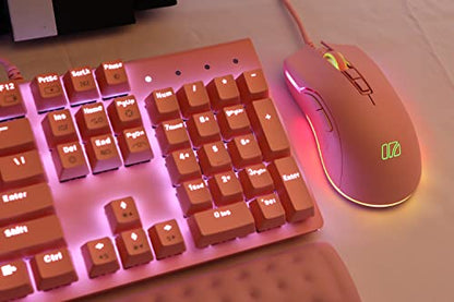 i-rocks M31E RGB Wired Gaming Mouse : 6400 DPI Optical Sensor - 60 Million Click lifespans - Compatible Software - 7 Programmable Buttons - Peach Pink - color: Pink