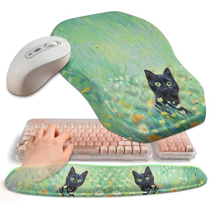 2-in-1 Ergonomic Set, Wave Keyboard Wrist Rest and Massage Slope Mouse Pad Wrist Support, Rebound Memory Foam for Relieve Carpal Tunnel Syndrome and Wrist Pain (Oil Painting Cats) - color: Oil Painting Cats