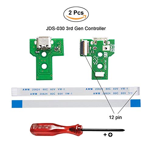 Pack of 2 JDS-030 Replacement Charging Port Micro USB Adaptor Charger Socket Circuit Board with 12 Pin Flex Cable