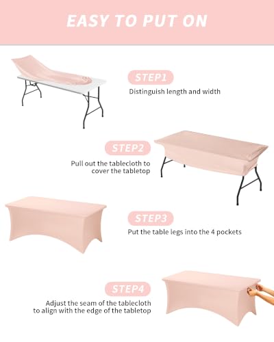 Fixwal Light Pink Stretch Table Cloth Rectangle 2 Pack 4Ft, Spandex Fitted Table Covers Washable for Party, Trade Show, Banquet, Wedding, Buffet - color: Light Pink, size: 4 Ft