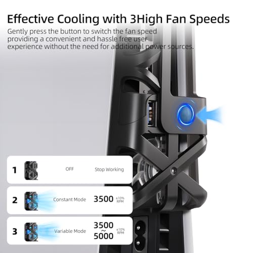 Cooling Fan with LED Light for PS5 Slim, Quiet Cooling System Accessories for Playstation 5 Slim Disc and Digital Editions, Compatible with Horizontal Stand For Gaming Console